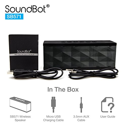 SoundBot SB571 Bluetooth Wireless Speaker 12W Output HD Bass 40mm Dual Driver Portable Speakerphone for 12Hr Enhanced Music Streaming & HandsFree Calling, Built-in Mic, 3.5mm Line-in