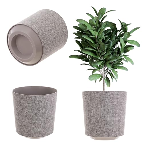 KADAX Dekorativer Übertopf, Runder Pflanztopf, Blumentopf aus Kunststoff, Pflanzentopf für Anbau von Pflanzen, Kräutertopf für Innen und Außenbereich (Braune Melange, 30cm)