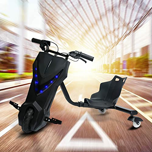 KOLHGNSE Drift Trike, 36 V 250 W électrique Trottinette Trottinette tricycle 3 vitesses 360° Vélo LED Phare avec selle Cover