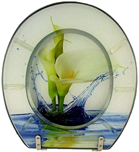 Asiento de inodoro Calla Lily con tapa y bajada lenta, resina de urea-formaldehído ultra resistente, forma fija U/V/O miniatura 2