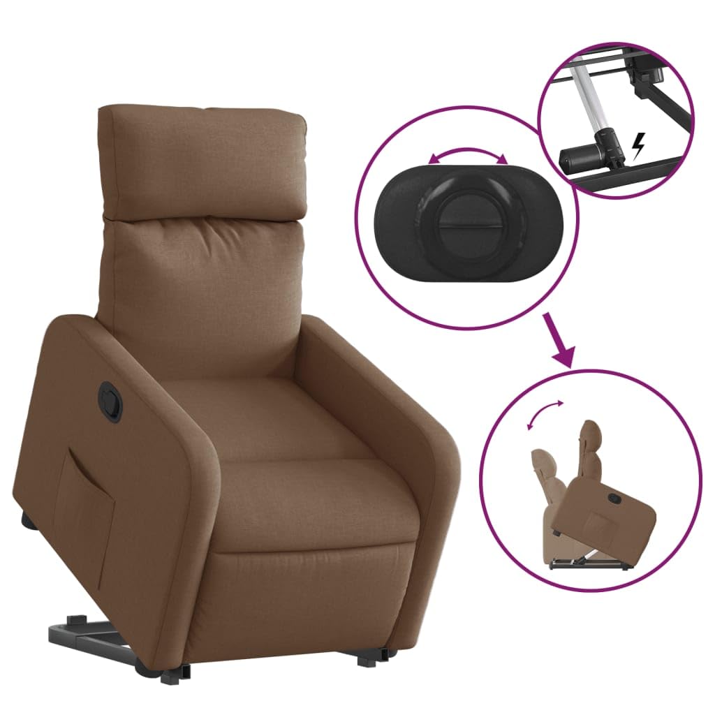 Fotel relaksacyjny z funkcją wspomagania wstawania, brązowy, tapicerka, ergonomiczna regulacja, z podnóżkiem i podłokietnikiem, do salonu, sypialni, biura, relaksu podczas czytania i