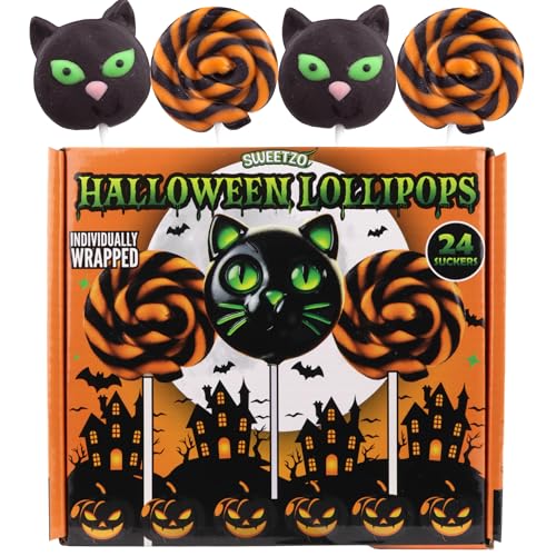 Halloween Lollipops, Candy Swirl & Cat Suckers, 24 Count | Individually Wrapped Cat And Candy Swirl Suckers, Great For Trick-Or-Treat, Party Favors, Candy Bowls - image 1