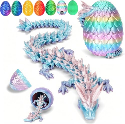 3D Drache (29cm) Drachenei mit Upgrade bruchsicher Verstärkte Dragon-Gelenke Sicheres und Umweltfreundliches Material Ostern Geschenke KinderRegenbogenfarben