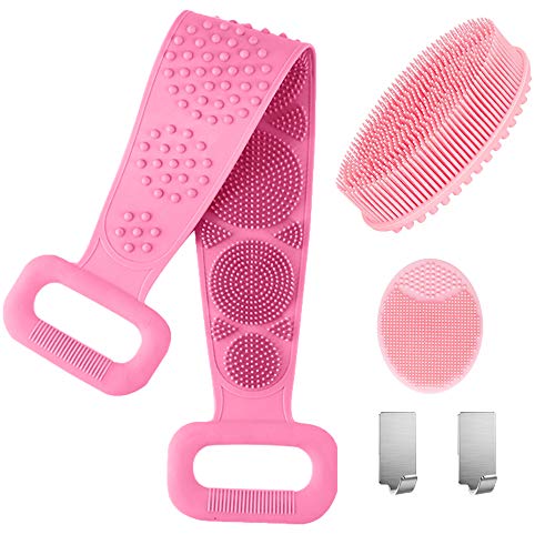Spclsim Silicone Back Scrubber for Shower Silicone Bath Body Scrubber Brush Silicone Face Exfoliator Scrubber Exfoliating Bath Body Brush for Men and Women (PINK)