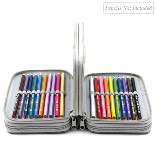 Image of YOUSHARES Oxford Fabric Handy Multi-layer Zipper Pencil Case with 72 Holders and Strap, Gray