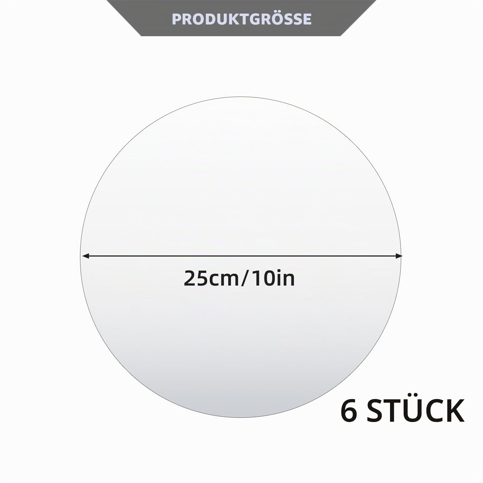6 runde Spiegelkacheln für Tischdekorationen, Spiegeltabletts, Flache runde Spiegel für Tischdekorationen, Spiegelkerzenteller für Tischdekorationen bei Hochzeiten und Feiern (25cm)