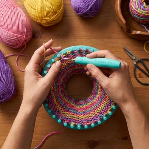 Image of Authentic Knitting Board Ergonomic Loom Knitting Hook /Tool, Loom Hook Tool with Rubber Comfort Grip, Easy on Wrists & Arthritic Hands, Fits All Knitting Looms (3 Pack) Orange, Purple, Green Hooks