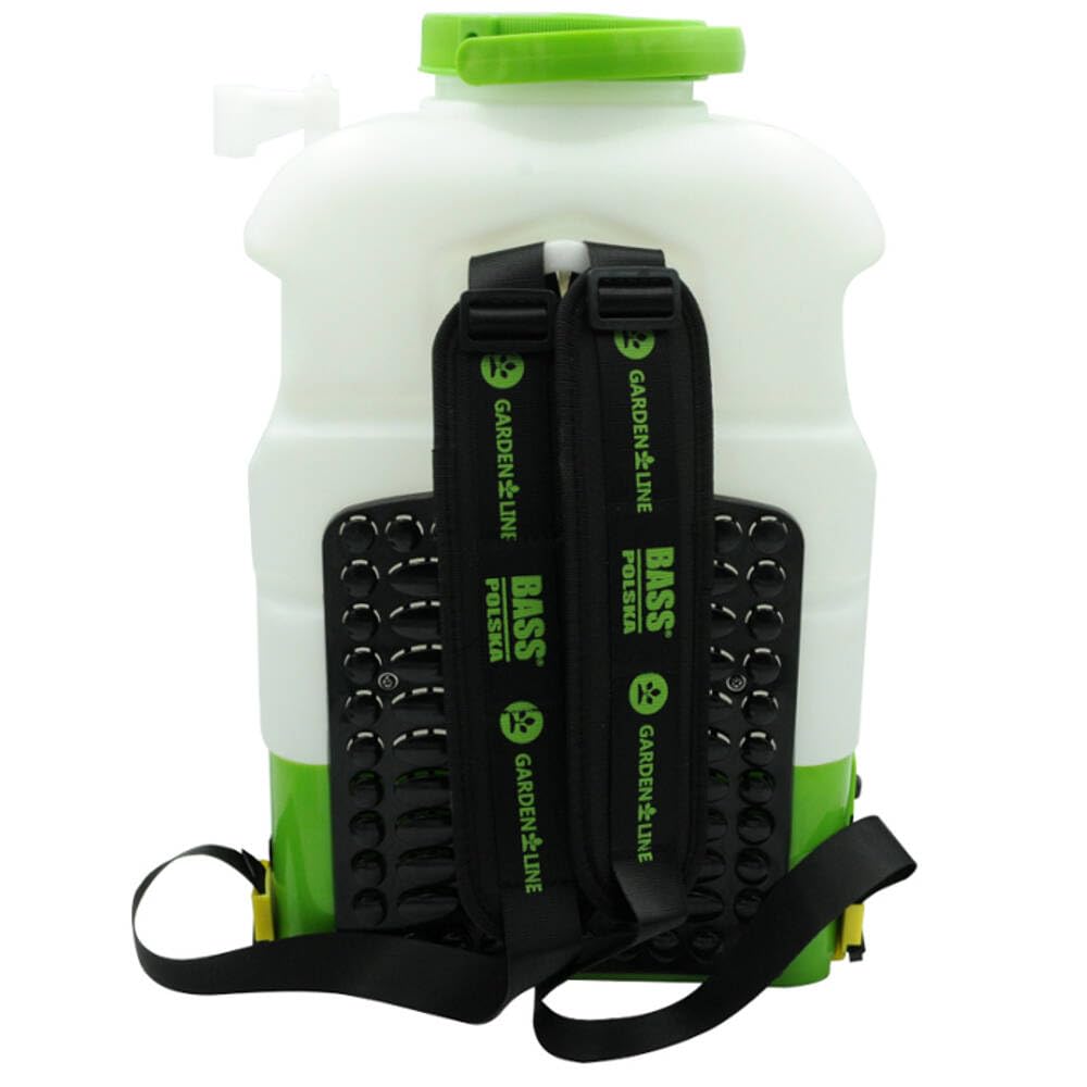 Bass Polska 20L Akku-Rückenspritze, Elektrisch, 12V, 18L Arbeitsvolumen, Teleskoplanze 68-108cm, 3 Düsenaufsätze, Grün Weiß