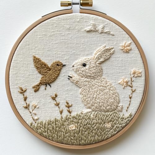Image of Punch Needle kit for Beginners - Charming Cute Bunny Embroidery Set, Punch Stitching kit for Adults, Needle Punch Kits for Adults