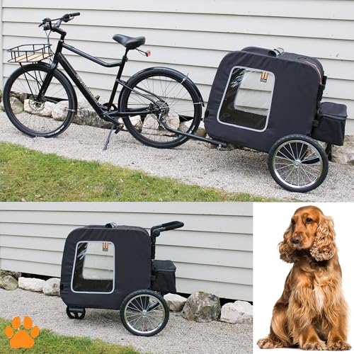 MY DUQUE – Chase 3-in-1 Hundefahrradanhänger bis 30 kg | Faltbarer Hundebuggy für Fahrräder | Inklusive Regenschutz und Anhängerkupplung | Hundewagen für Hundetransport | Schwarz
