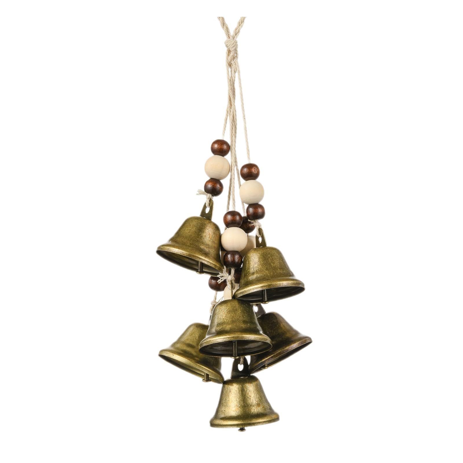 Artistic Copper Bells with Wooden Beads Hanging Ornament for Indoor and Outdoor Holiday Festival Decoration Home Deck Ornamentation