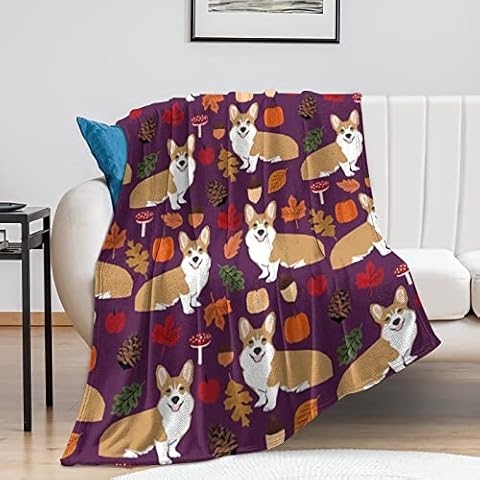 Soft Antipilling Flannel Fleece Blanket, Large Throw Blanket Cozy, Warm And Lightweight Corgi Autumn 100x130cm Cover