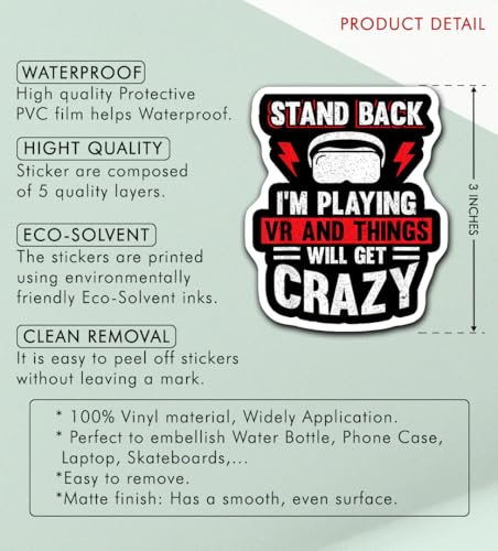 Image of (Set of 5) I'd Rather Be Playing Tag Gorilla Sticker, Wanna Play Mini Games Decal Gift, VR Player Virtual Reality User Hazard Gamer Funny Warning Stickers