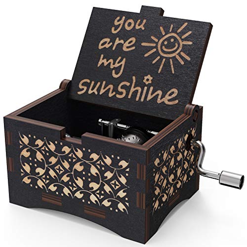 Caja musical de madera NNDUO You are My Sunshine con grabado láser, caja musical de madera, regalo para cumpleaños, Navidad, día de San Valentín, negro, 2.55*1.97*1.5 inch