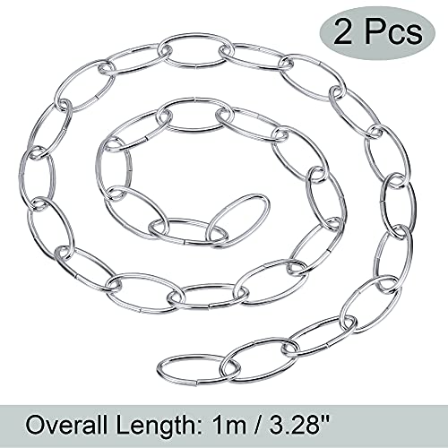 Image of MECCANIXITY Pendant Light Fixture Chain, 3.2mm Thick 1m Long Chandelier Hanging Links, Iron Electroplated Silver Tone, Pack of 2