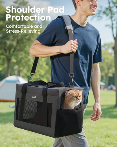 Pecute Cat Carrier, Portable Travel Dog Carrier with Stable Structure, Grey | Larger Space, 360° Ventilation & Comfort, Escape-Proof, for Travel / Car Trips / Vet Visits, Fits Cats up to 11 lbs - Image 7