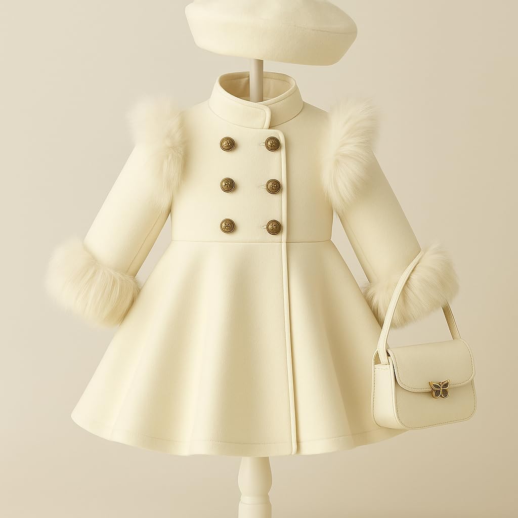 Deerhobbes Design your own girls double breasted faux fur dress coat peacoat toddler outfit birthday spring photoshoot easter