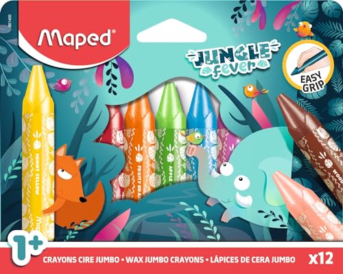 Maped Ceras de Colores Formato Jumbo - 12 Colores - Colorear para Niños | Colores Cera, Ideal para Escuela