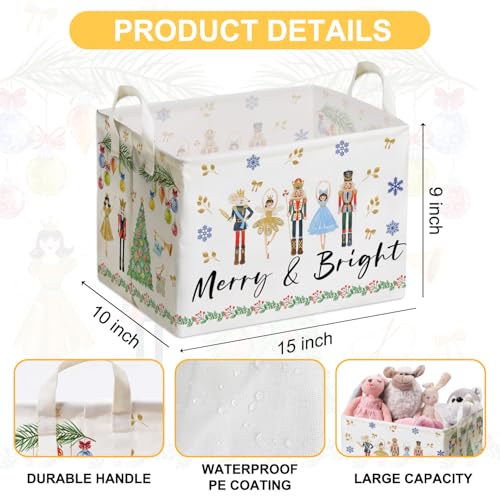 Image of Christmas Storage Basket with Handles, Nursery Organization, Waterproof Toy Box for Boys and Girls Room, Decor Rectangular Fabric Box for Clothes, Christmas Gifts Storage Box, Christmas Party Decor