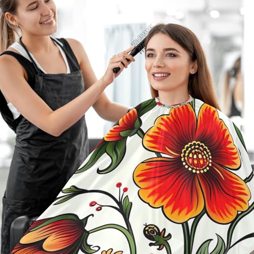 Capa para corte de cabello profesional con patrón floral rojo impermeable con cierre ajustable de broche para barbería y estilismo miniatura 7