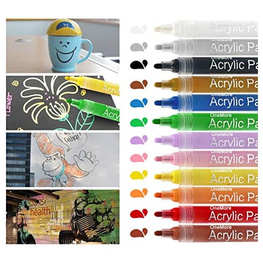 Rotuladores de pintura acrílica, 12 colores permanentes impermeables OneMore para pintura de roca, piedra, madera, plástico, vidrio, cerámica, lienzo y bricolaje (punta media)