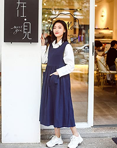MeYuxg Apron, Large Unisex Plus Size Bib Apron, Blue, Soft Cotton Linen Blend, Adjustable Waist, 2 Pockets, Crafts/Hobbies - Image 3