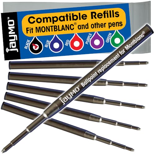 Jaymo Replacement for Montblanc 128211 - Measures 3.875 in / 98 mm Long - Ballpoint Pen Refill - 6 Black