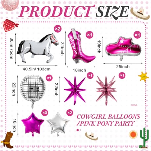 Image of VioraWhite 12 Pcs Cowgirl Balloons Pink Pony Themed Decoration Horse Disco Exploding Star Ball Hat Boots Balloons for Nash Bash Western Cowgirl Retro Last Bachelorette Party Decorations