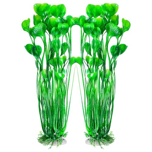 AQUANEAT Artificial Fish Tank Plants, Plastic Aquarium Accessories Large, 15.5 inch Green Decorations, 2pcs