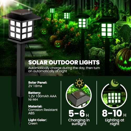 Image of GIGALUMI Halloween Solar Lights Outdoor,12ps Green Halloween Decorations.