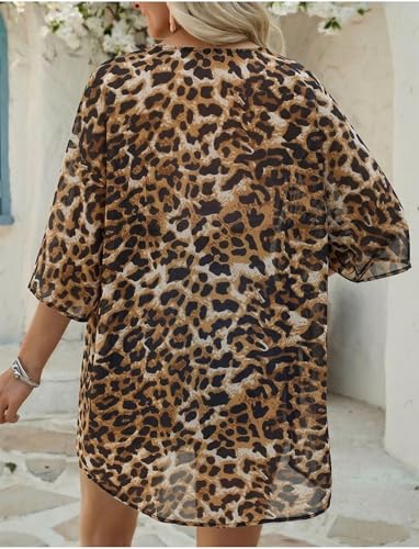 Image of Chunoy Women Floral Beach Wear Cover Up Chiffon Kimono Cardigan Open Front Blouse Top