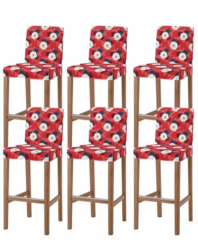 QueenKer 4th of July Flowers Bar Stool Covers with Backs