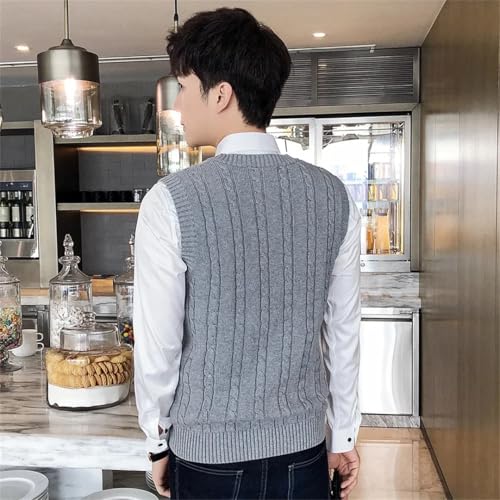Men's Wool Knitted Sweater Vest V-Neck Solid Color Cable Knit Casual Sleeveless Outwear Tops3