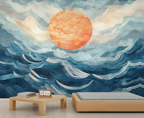 KIRESEI Boho Sun Mural for Wall, Mosaic Sunburst Wallpaper Art,