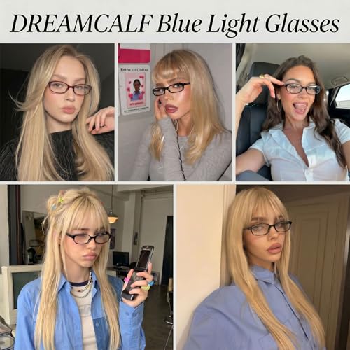 Image of DreamCalf Trendy Fake Glasses Small Rectangle Y2K Eyewear with Anti Blue Light for Women's Cosplay and Daily Style