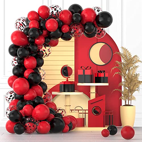 Image of Red Black Confetti Balloons Garland Arch Kit, 120 PCS 12in 10in 5in Latex Red Black Confetti Balloons for Wedding Birthday Anniversary Celebrations Valentine's Day Party Decoration