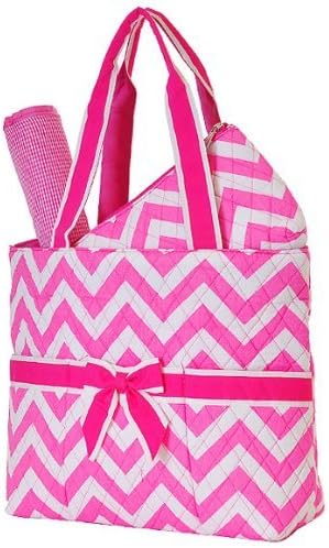 LarLar Oliff Chevron Quilted Print 3pc Diaper Bag (Fuchsia)