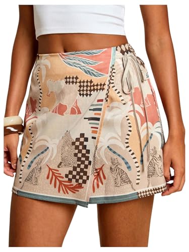 Image of SweatyRocks Women's Boho Mini Skirts Floral Shorts Tie Side Wrap Skorts