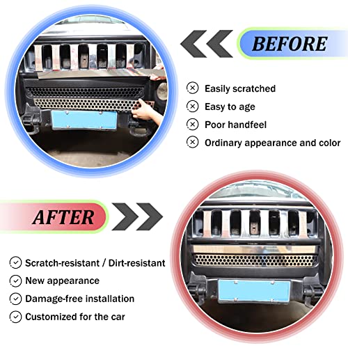 Image of Front Grill Mesh Inserts for Hummer H3 2005-2009 Accessories, Front Bumper Air Inlet Vent Center Grille Cover Bug Screen Deflector, Front Grill /Mesh Grille Grid Inserts Cover Panel Trim