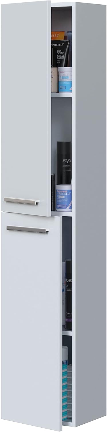 ARKITMOBEL Columna para baño Amara suspendida Color Blanco Brillo Aseo Estilo Moderno almacenaje Mueble, 150 x 30 x 25 cm, 305460BO