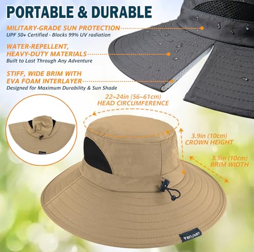 Image of Wide Brim Sun Bucket Hat, Waterproof Boonie Hat for Men & Women | UPF 50+ UV Protection, Adjustable Fit, Chin Strap & Sweatband, Foldable Durable for Fishing Hiking Garden Beach