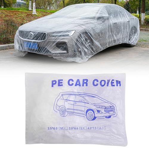 Image of Plastic Car Cover, 12.5 x 21.7 FT, Clear Disposable Medium Bag Capsule, Foldable Bubble Pack with Elastic Band for Rain Dust Flood Protection Covering Garage Outdoor for Sedan Universal Automobiles