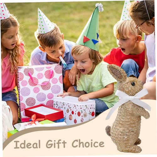 Figurine de lapin de Pâques en résine avec nœud de 21 cm pour déco