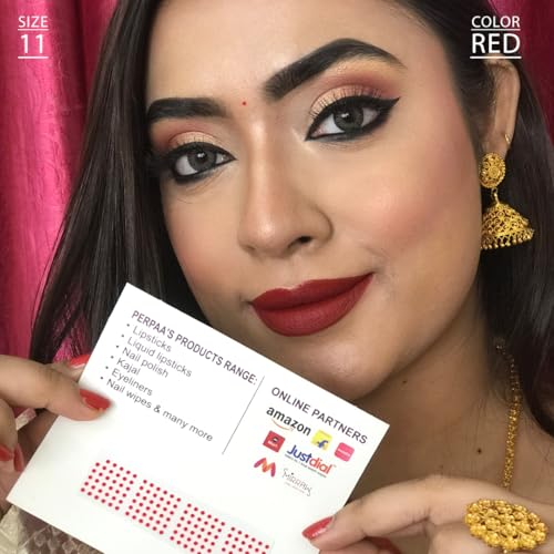 Image of PERPAA Premium Velvet Sticker Kumkum Bindi Box of 15 Flaps - Pottu for Women,Ladies, Girls (Size 11, Diameter 1.5mm, Red)
