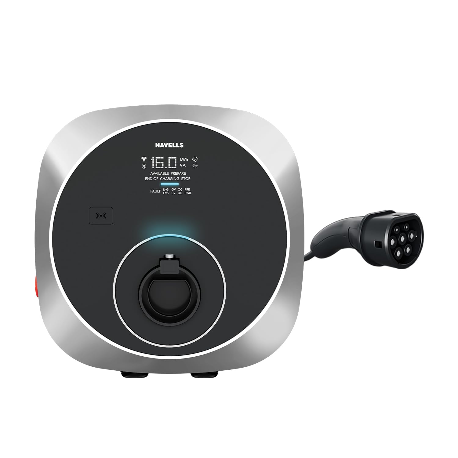 Havells 11kW MotrON GT EV Charger|OCPP|GSM Wi‑Fi, LAN, RFID|App|IP66,Water&Dust Proof,UV Safe|2m&5m TPU Cable+Gun Holder|A+ Electrical Safety|Emergency Stop|ARAI&IEC|24 Month Warranty|Piano Finish-image-5