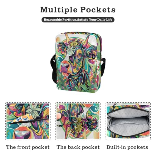 messenger bag crossbody Crossbody Bags For Women Small Woman Cross Body Purse Adjustable Strap for outdoor sports outdoor sports- Colorful Cattle2