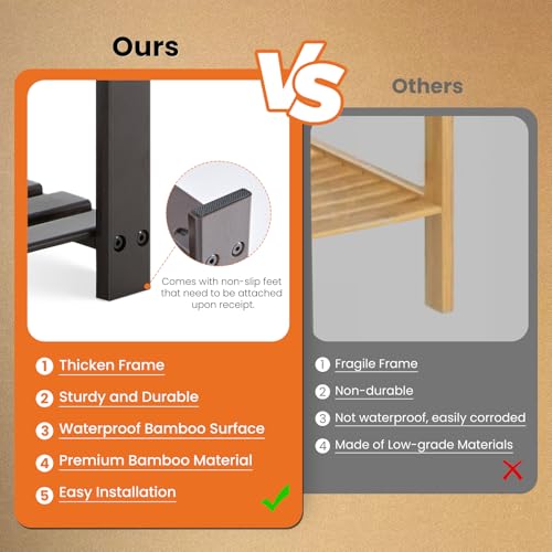 image for Sweetcrispy 3-Tier Shoe Rack Bench, Bamboo Entryway Storage Organizer,