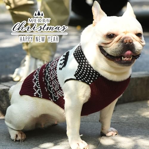 SKXEO Hund Weihnachten Pullover V-Ausschnitt gestrickt Welpe Pullover Weste Rentier Haustier Kleidung Outfit für kleine mittlere große Hunde Katze Pullover(Rentier Pullover,S)