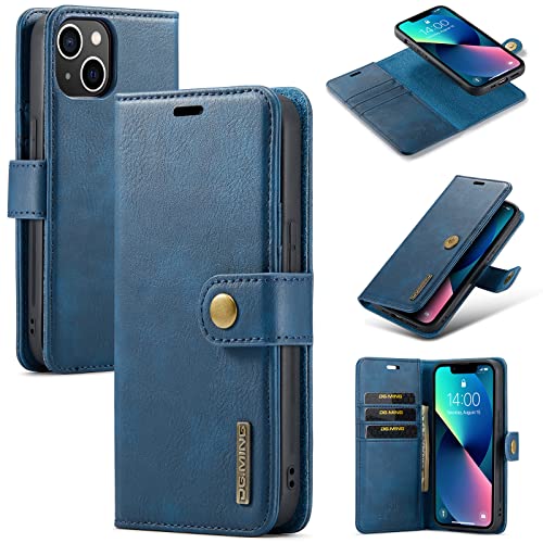 Étui portefeuille iPhone 13 bleu avec fentes cartes et béquille