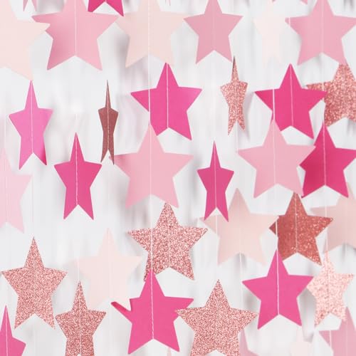 Image of Hot-Pink Rose-Gold Party Decorations Garland - 62ft Twinkle Little Star Hanging Streamers Banner,Birthday Wedding Bridal Baby Shower Bachelorette Engagement Decor Hugtmr